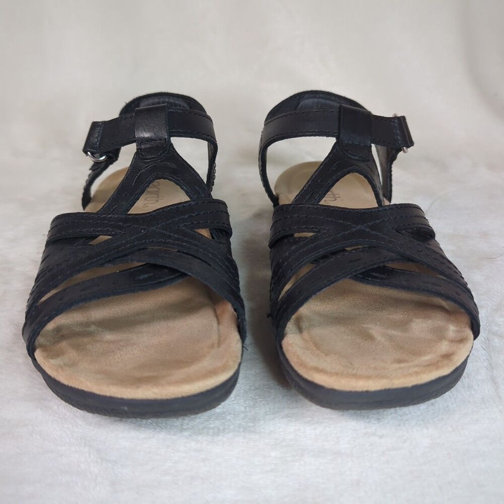 Earth Origins Etsellie Leather Strappy Sandal Womens 7 Black Cushioned Walking - Picture 3 of 10